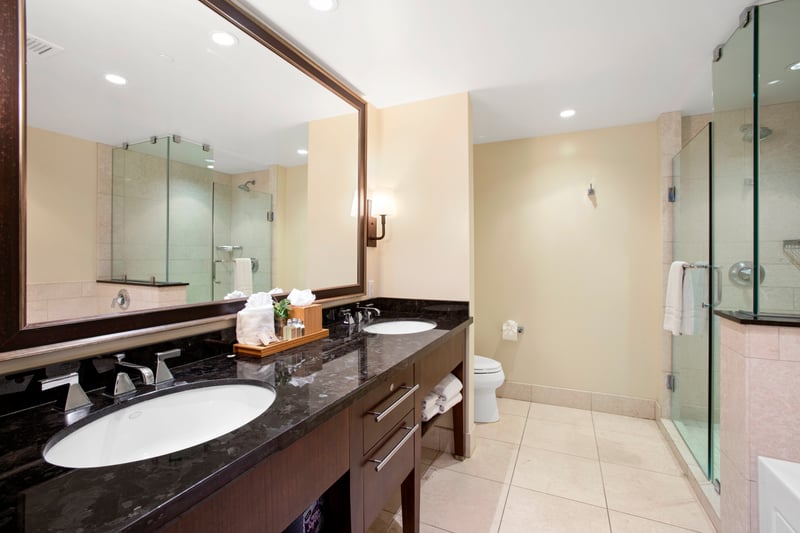 Enjoy this upgraded guest bath for quick morning routines, or winding down after a long day in paradise 