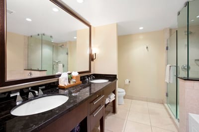 Enjoy this upgraded guest bath for quick morning routines, or winding down after a long day in paradise