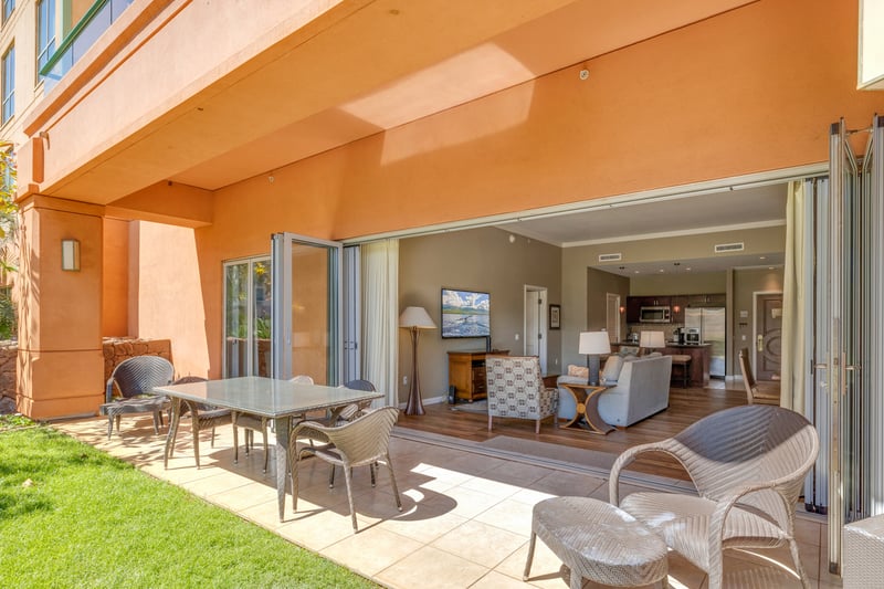 Seamless indoor-outdoor living with inviting patio and cozy interior. HKK-104