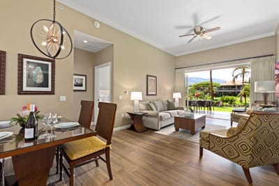 Stylish island retreat—dine, relax, and enjoy lush tropical views.