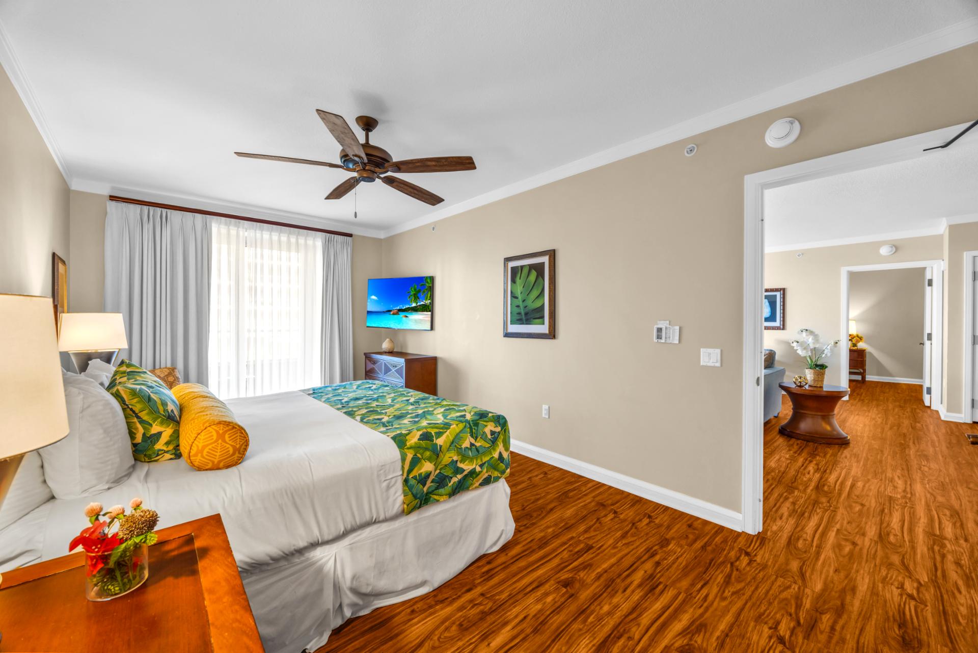 Primary bedroom retreat made for restful nights featuring a king size bed and luxury linens