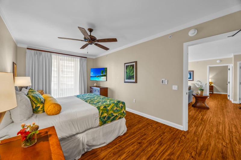 Primary bedroom retreat made for restful nights featuring a king size bed and luxury linens