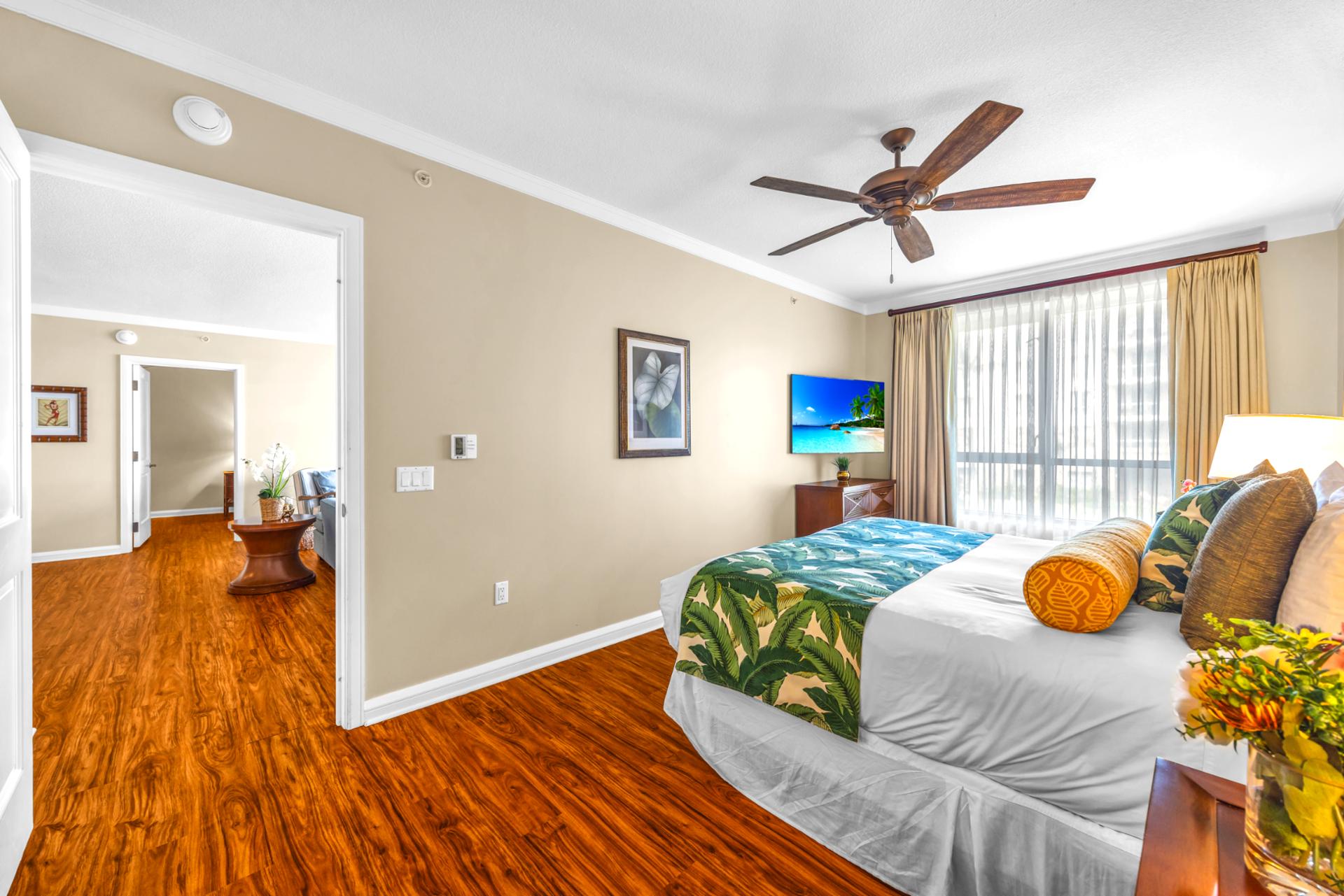 Welcoming guest bedroom with warm island touches