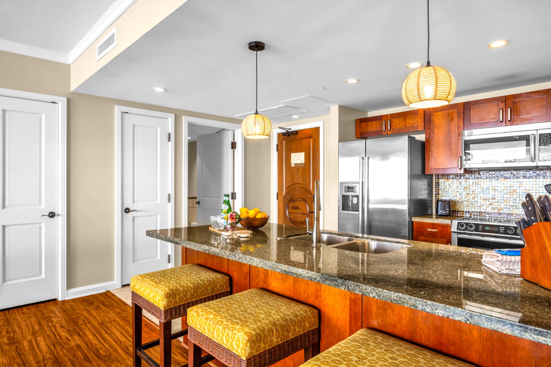 Bar seating perfect for early morning coffee or evening cocktails