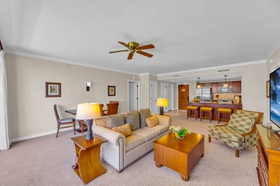 A roomy lay out makes this family-friendly living room the social hub of your stay