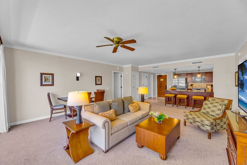 A roomy lay out makes this family-friendly living room the social hub of your stay