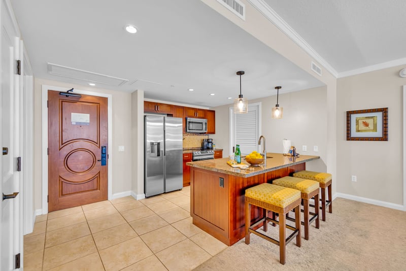 Open kitchen flows to dining and living areas so the chef never misses the conversation