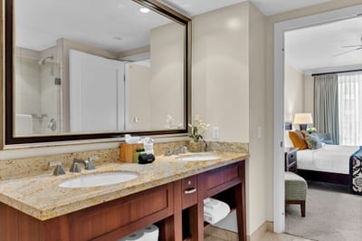 Dual-sink vanity and lots of counter space makes getting ready for the Kaanapali Beachwalk a breeze