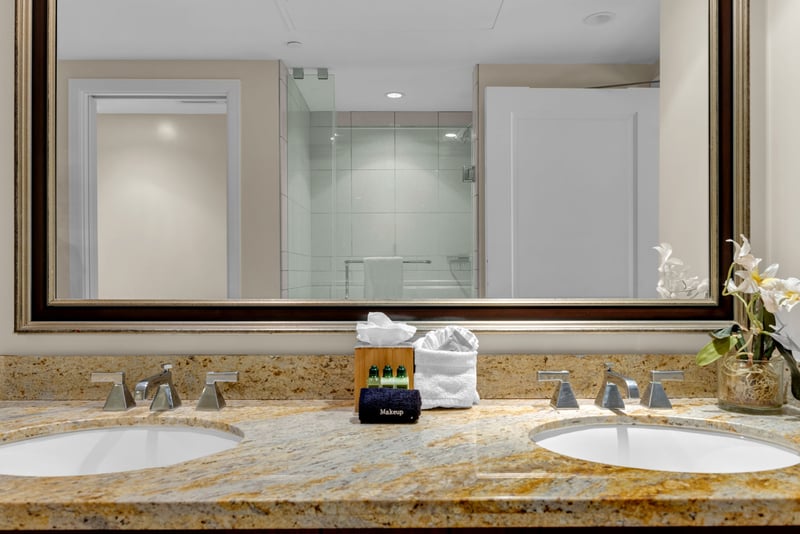 Bright bath with wide vanity and plenty of space to streamline your morning routine