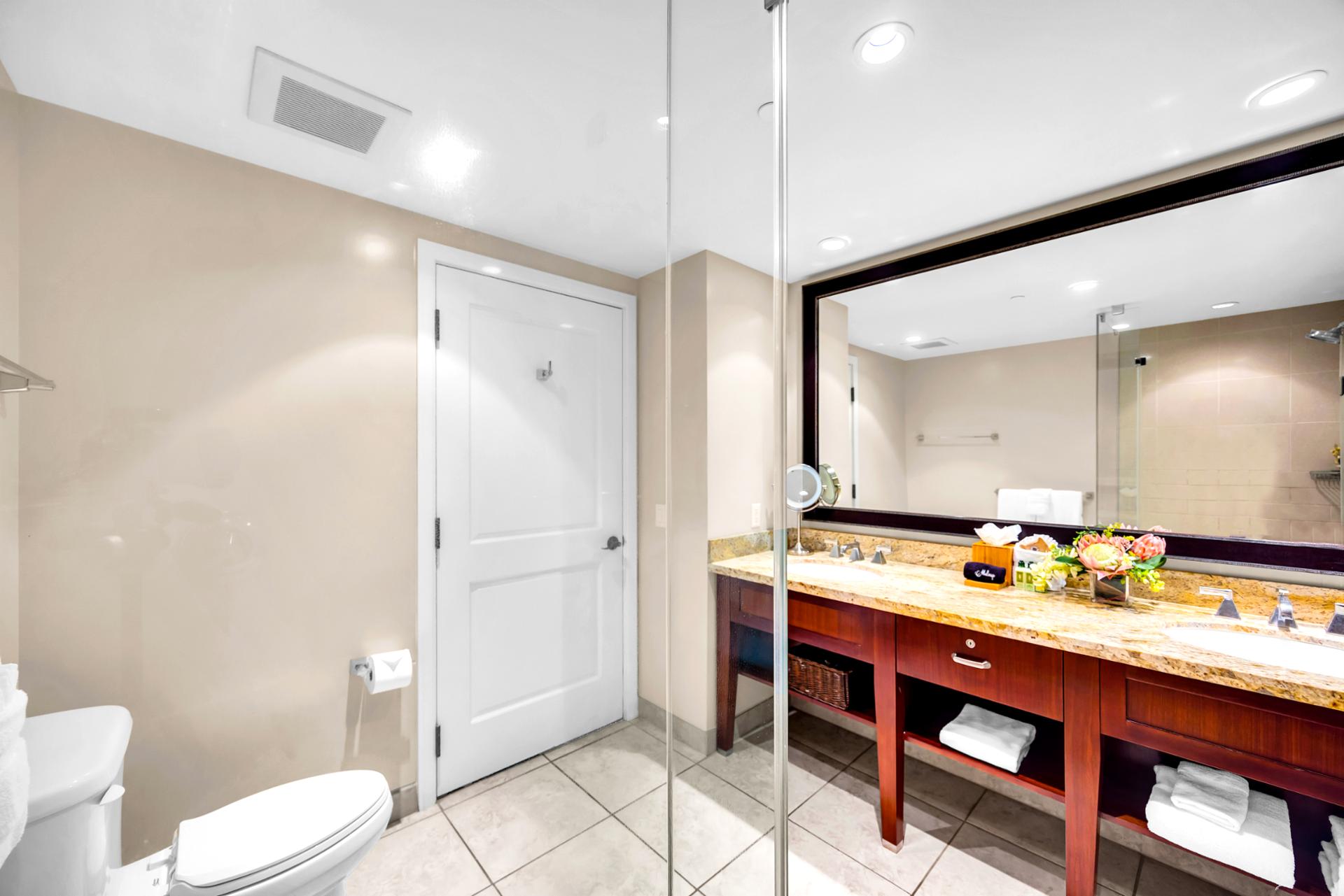 Start the day at the guest bath vanity with plenty of counter space, plus LOccitane amenities for a polished finish.