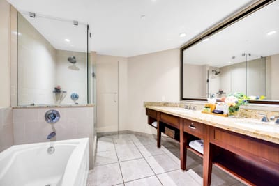 Your spacious Master Bath has everything you need, including separate sinks, lots of counter space, and luxury L'Occitane amenities to elevate your routine.
