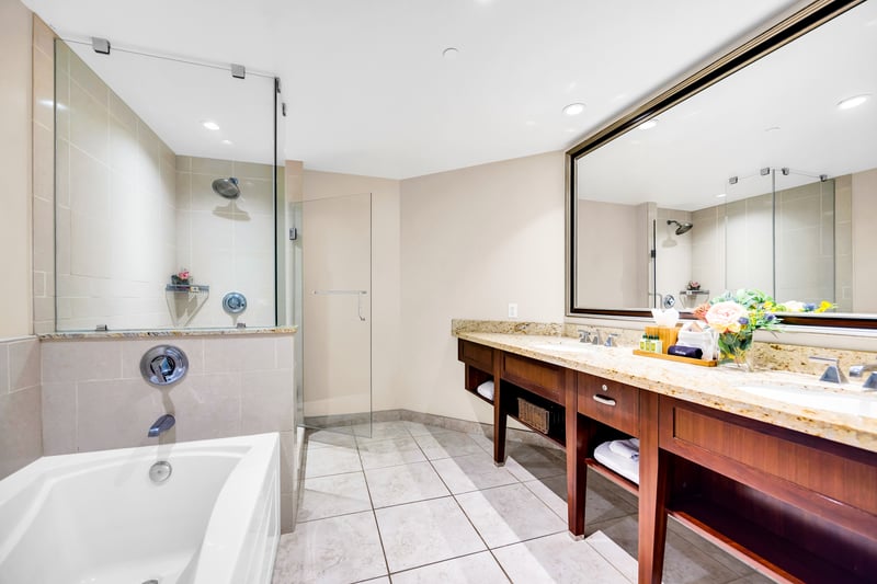 Your spacious Master Bath has everything you need, including separate sinks, lots of counter space, and luxury L'Occitane amenities to elevate your routine.