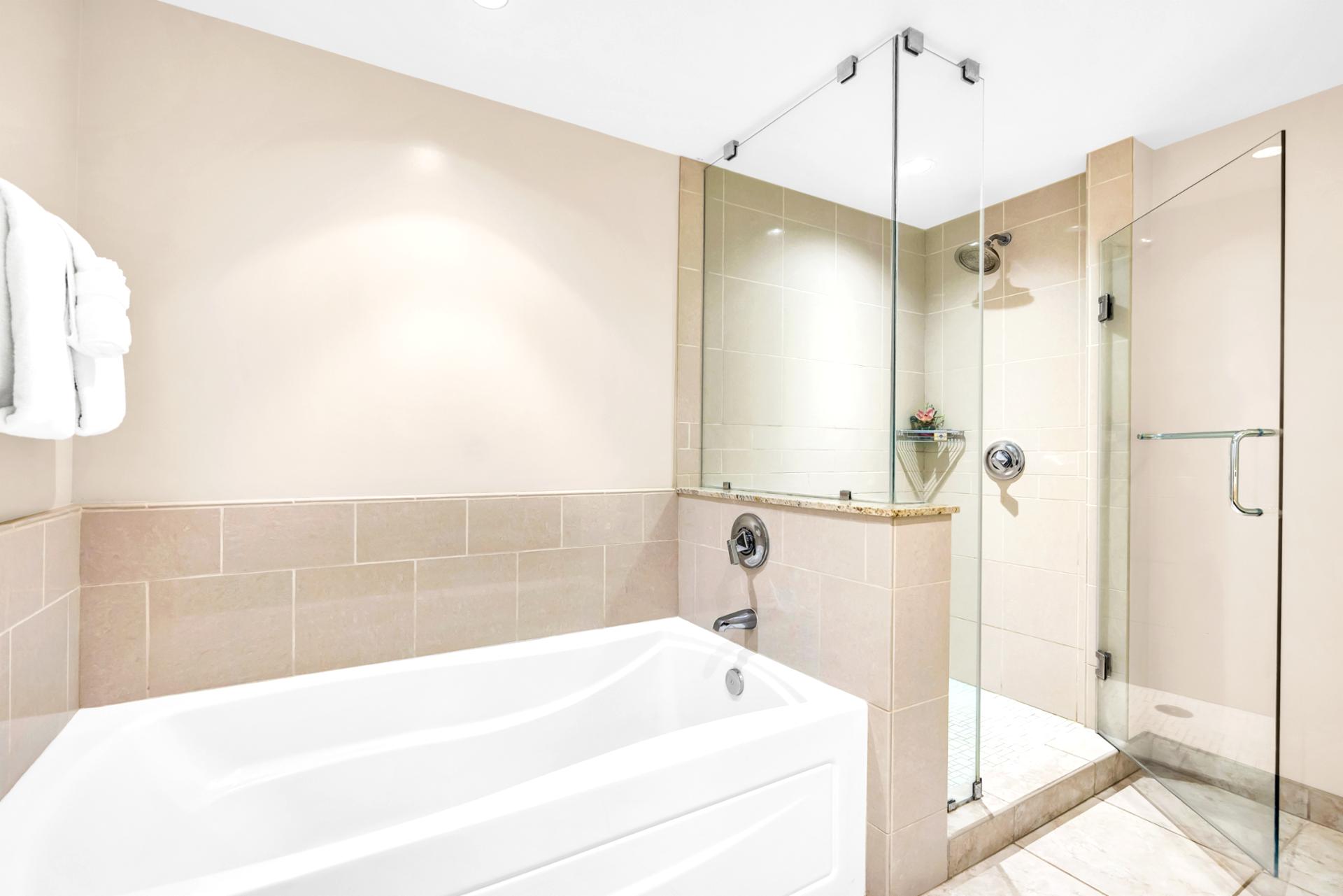 Enjoy a spa-like bath with a walk-in shower and separate tub.