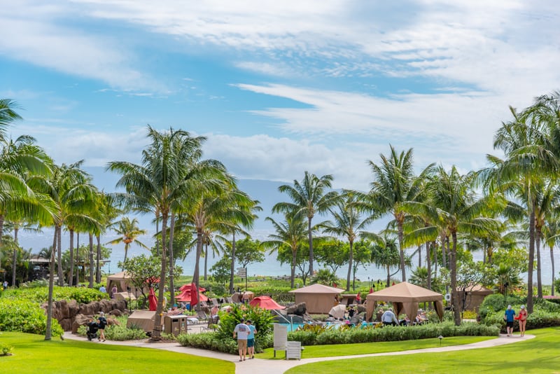 Tropical paradise retreat with palm trees, cabanas, and ocean breeze. HKK-225