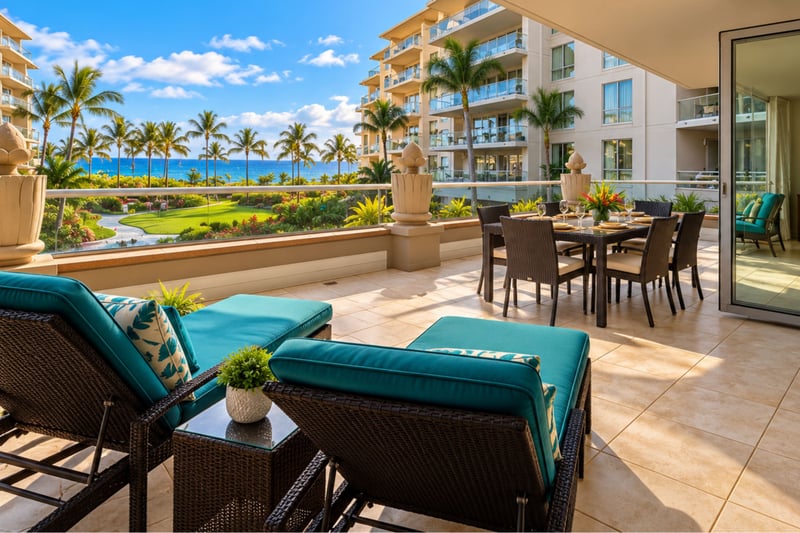 Cushioned loungers and a separate dining set give your lanai room for reading in the sun and sharing meals in the fresh air. HKK-229