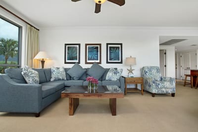 Coastal-inspired living room with plenty of space and natural light