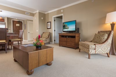 There is a large LG flatscreen TV and comfy lounge chairs in the living room. HKK-424