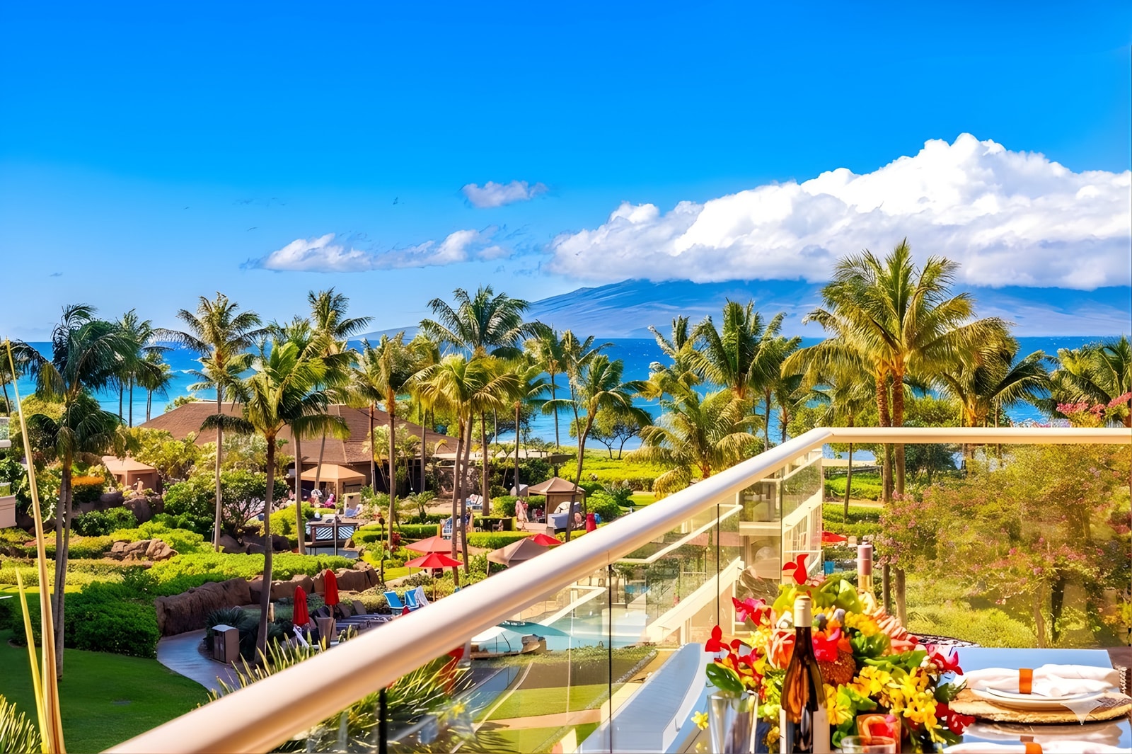 Your private balcony offers a front-row seat to Maui’s lush landscape and brilliant blue skies. HKK-439