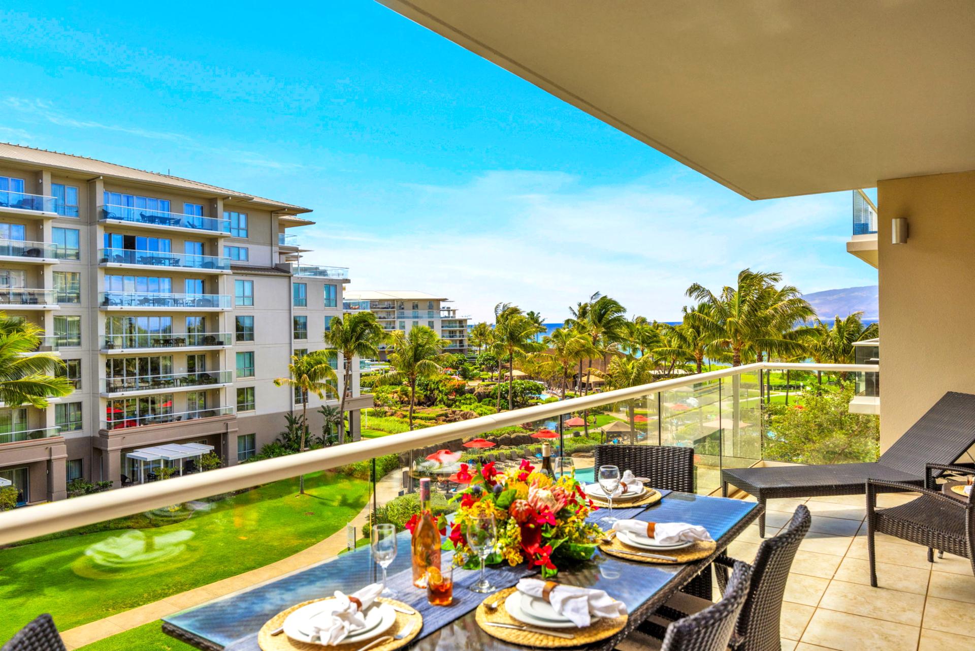 Balcony dining with tropical gardens as your backdrop