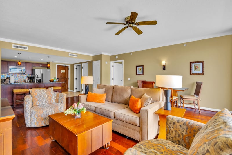 Cozy living room perfect for lounging after beach days