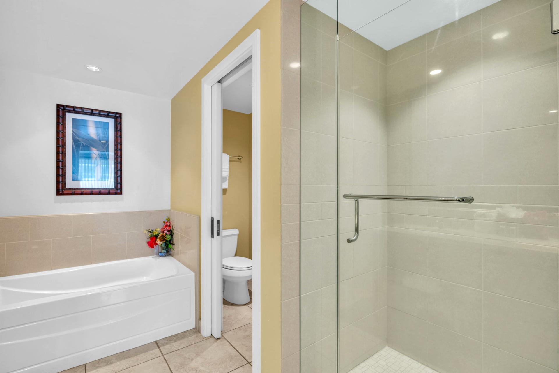 Walk in shower and tub for a spa like master bath experience