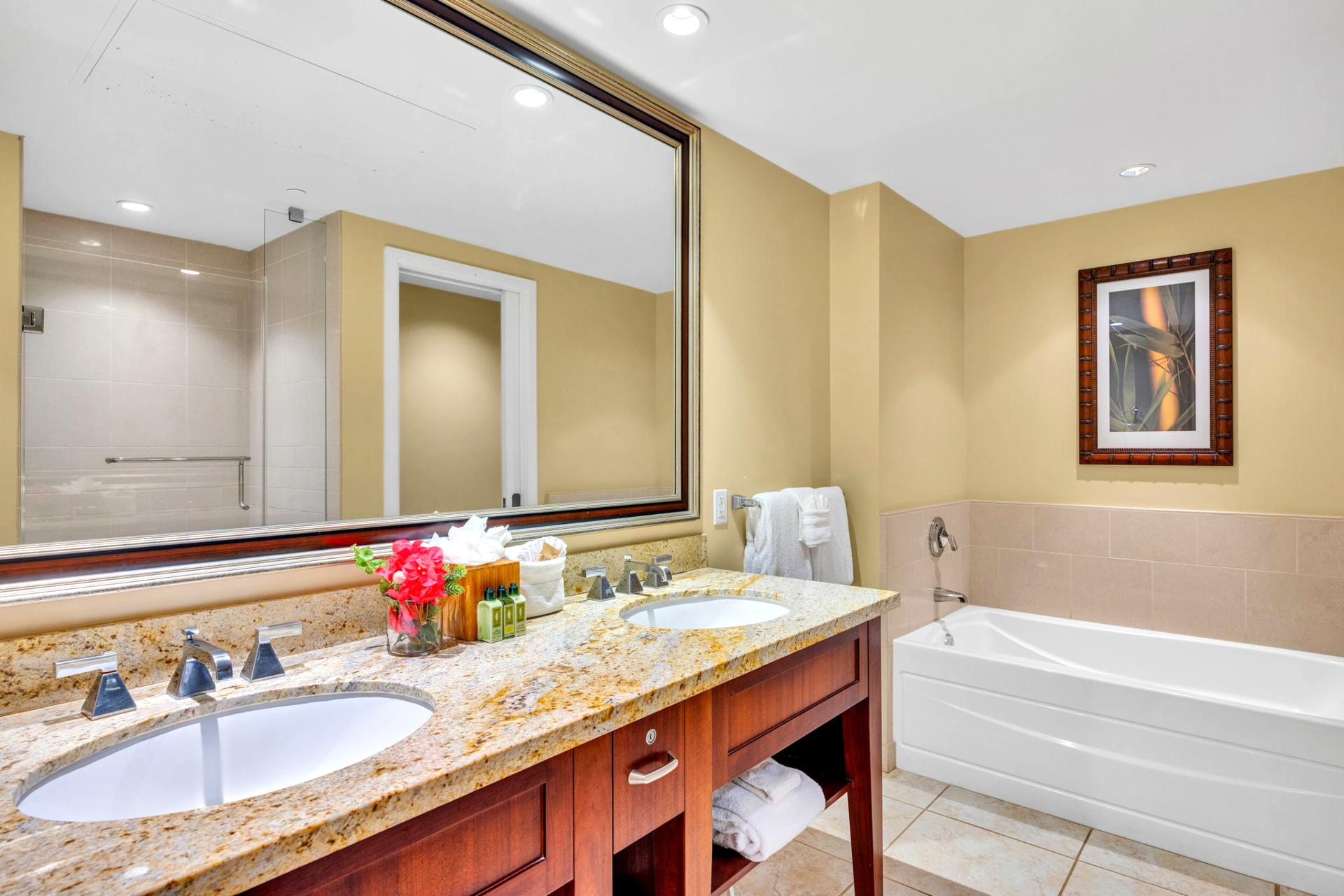 Double vanity and spa touches in the master bath