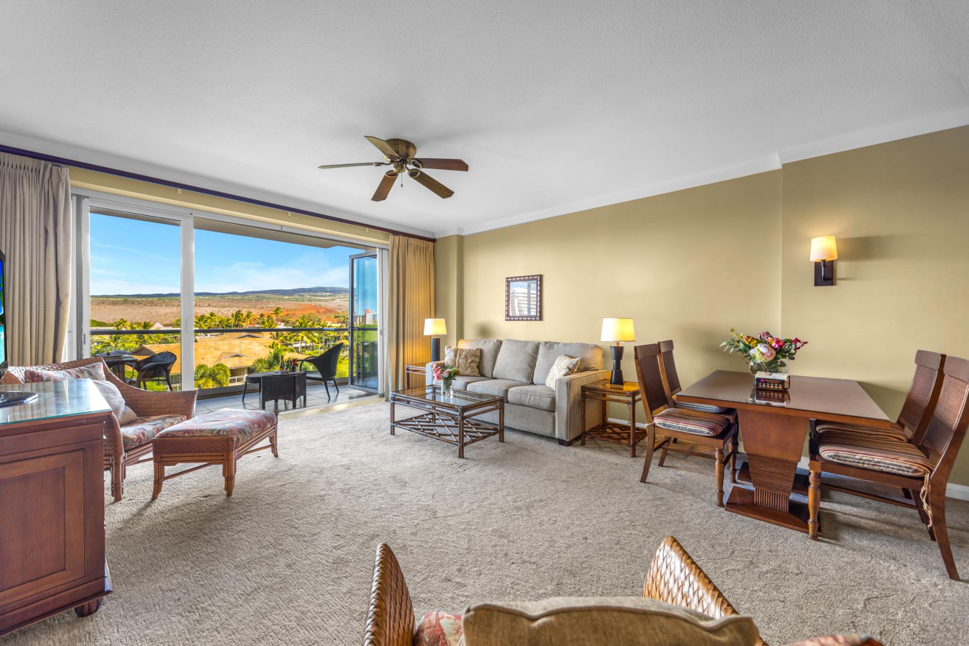 The bright living space is designed for comfort and connection