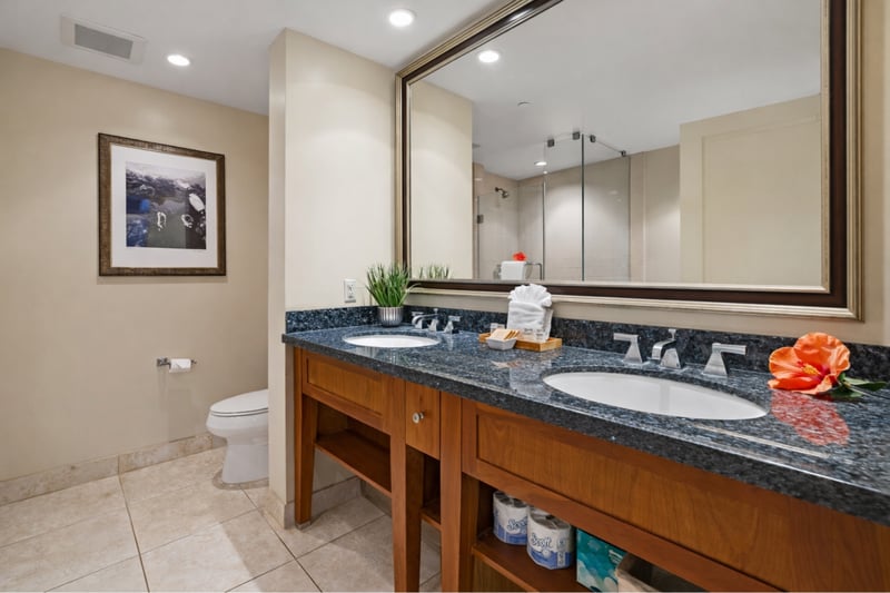 Granite counters and a spacious vanity give you plenty of room to get ready for the day, with clean contemporary finishes throughout your bathroom. HKK-537