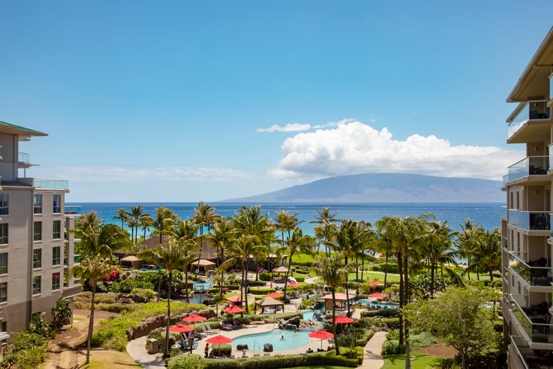 Sun-soaked paradise with ocean views, palm trees, and tropical pools.