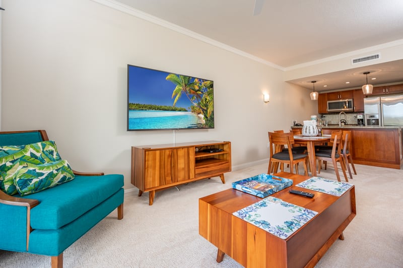 Stylish open-concept retreat with tropical flair and beautiful mid-century style, with modern comforts throughout.