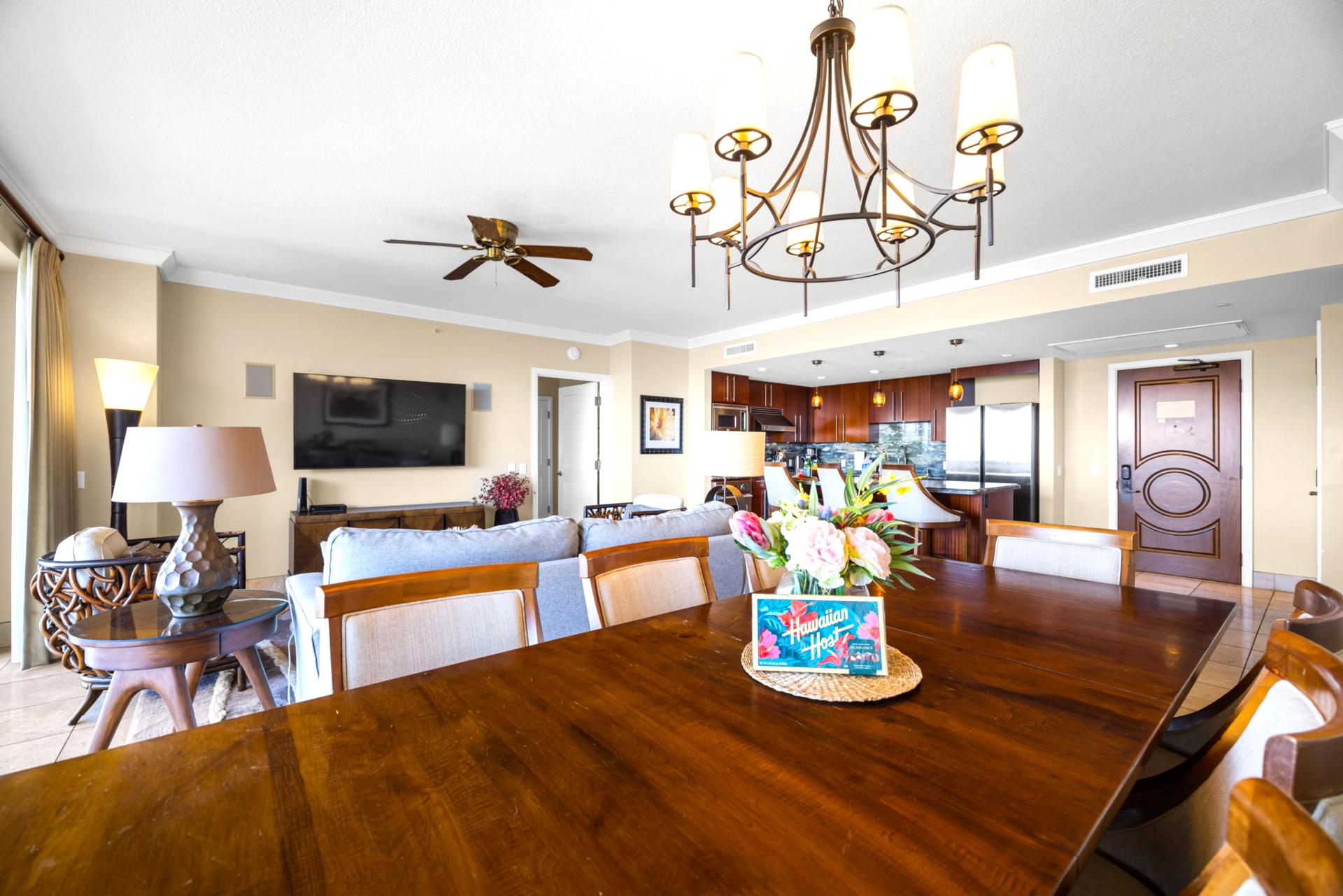 Open dining area sits beside the living room, perfect for shared meals and conversation.