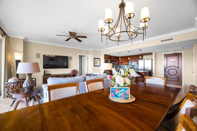 Open dining area sits beside the living room, perfect for shared meals and conversation. HKK-825