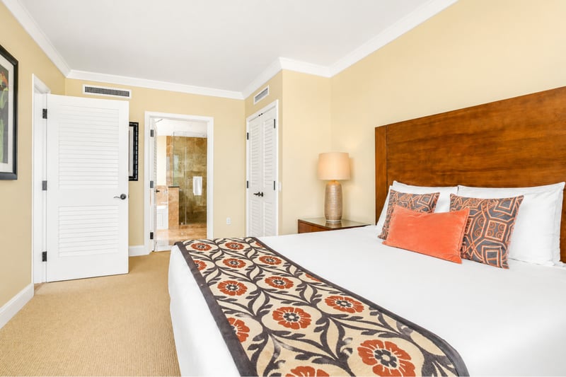 The Master Bedroom features a king bed and soft neutral tones, offering a restful retreat after a day exploring Maui.
