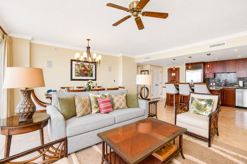 Plush seating and island inspired decor define your living space, where you can gather, watch TV, or simply enjoy the coastal ambiance.
