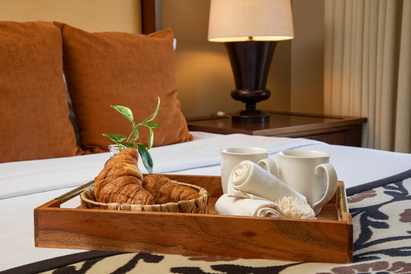 Elegant morning comfort: croissants, coffee, and cozy linens await you. HKK-920