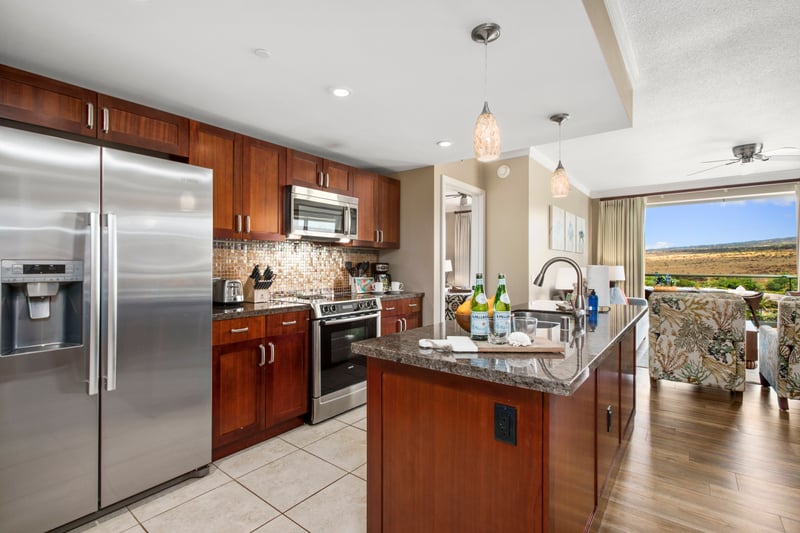 Fully equipped modern kitchen with scenic view and elegant finishes. HKK-920