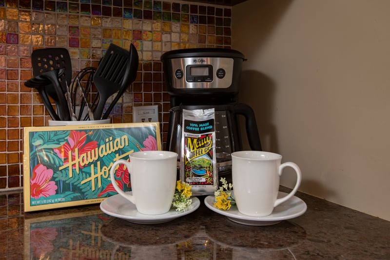 Morning coffee corner with Maui blend and Hawaiian Host treats. HKK-920