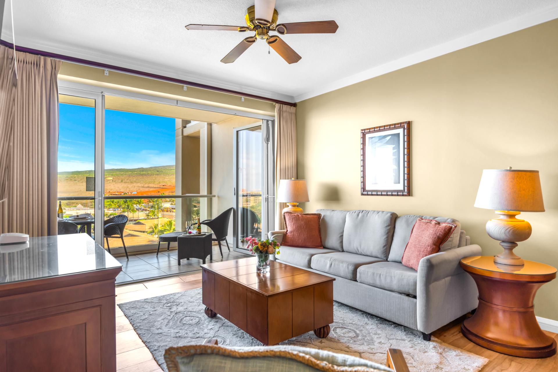 Spacious living room designed for easy island living