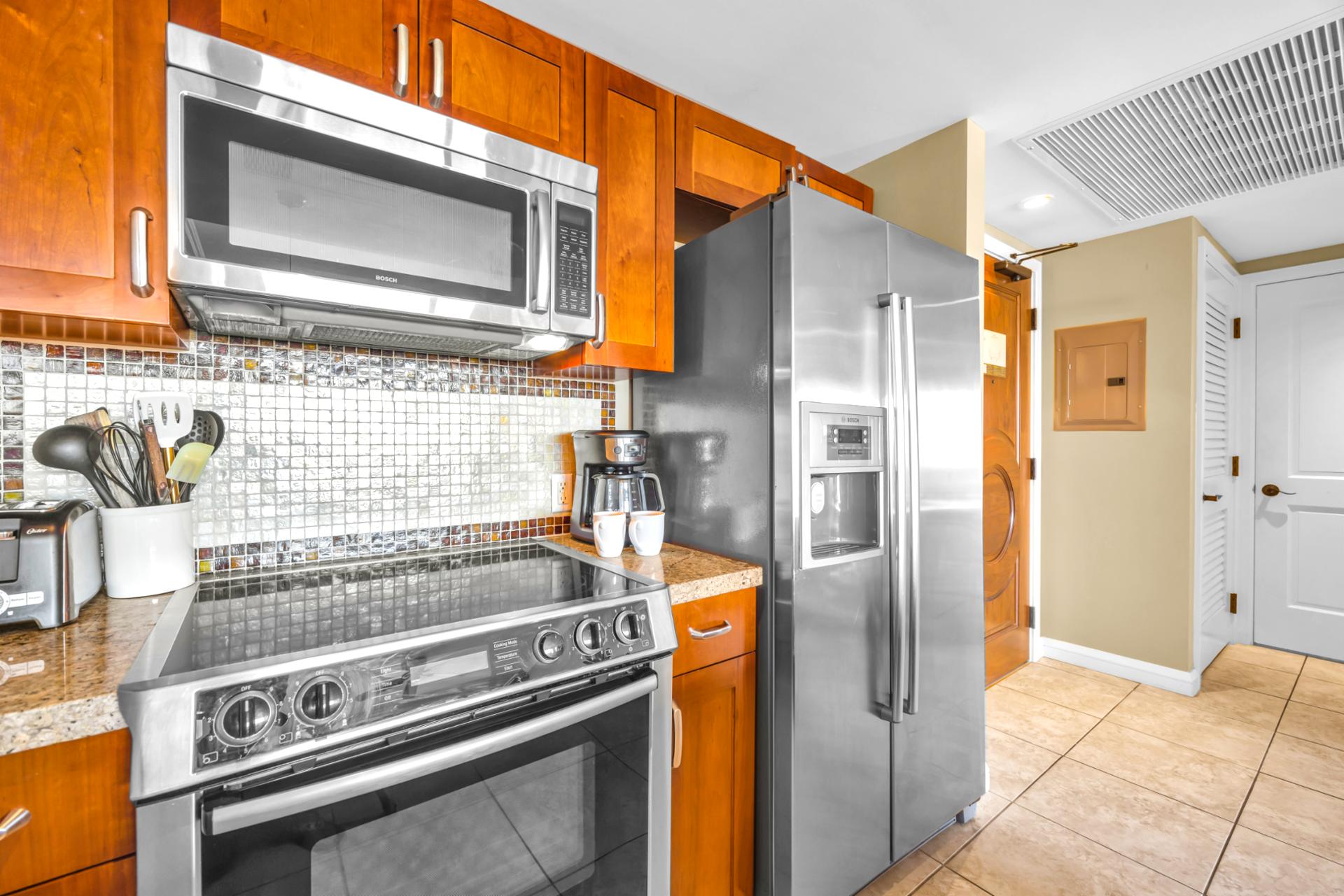 Prepare fresh dishes in a spacious vacation kitchen