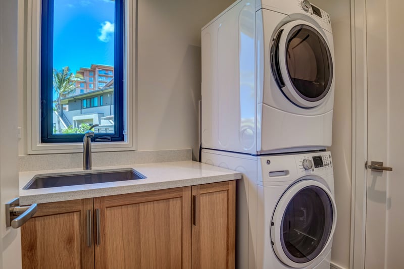 In unit laundry for easy beach clean up and vacation attire refresh