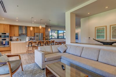Inviting open-plan kitchen and living area with upgraded modern touches
