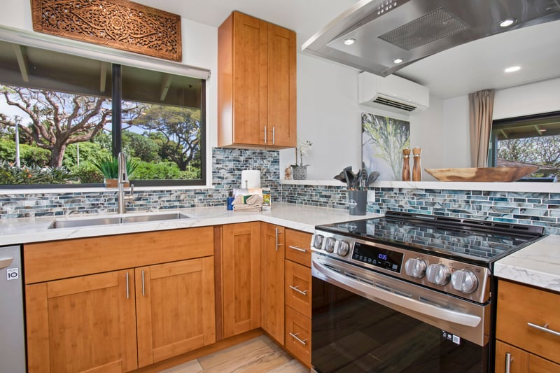 A chef’s dream kitchen with modern appliances and island flair.