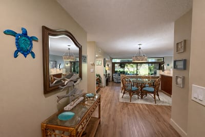 The villa features traditional Hawaiian decor, transporting you to the islands whether you are inside or out