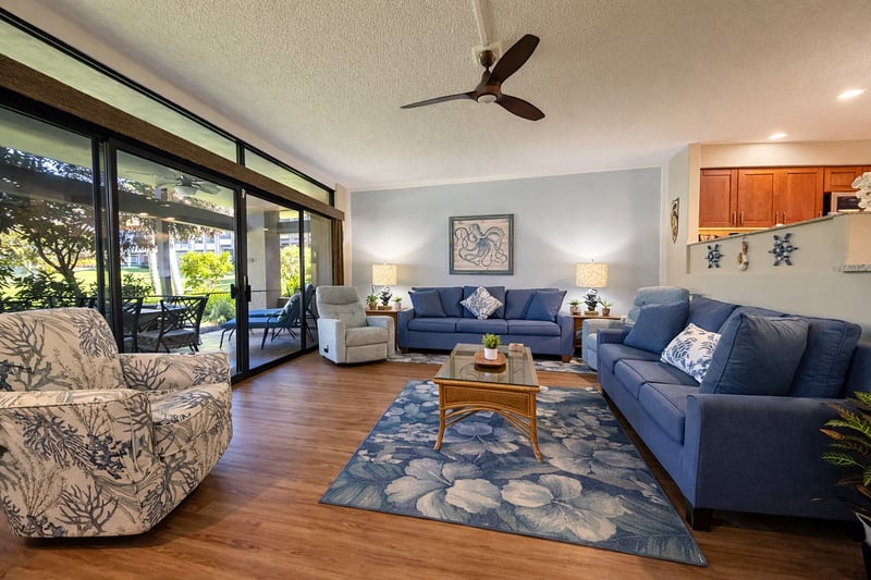 Bright living room with lanai access
