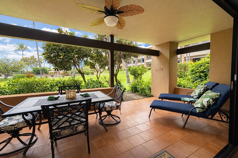 Open lanai with peaceful garden views