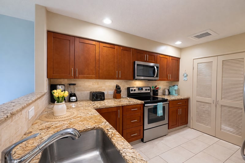 A bright and updated kitchen is the perfect place to prep meals 