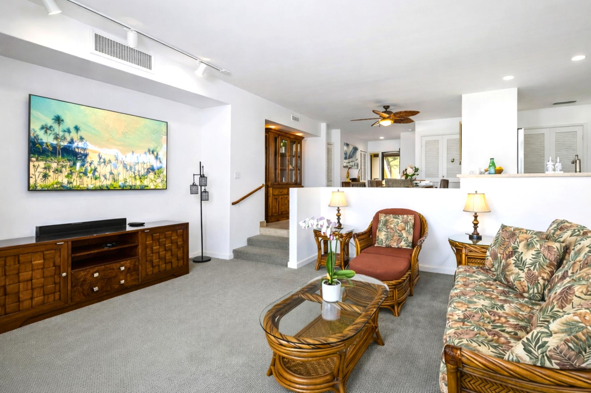 Plush palms, red pops, and a tropical breeze, this room says stay, play, and soak up the Maui magic    