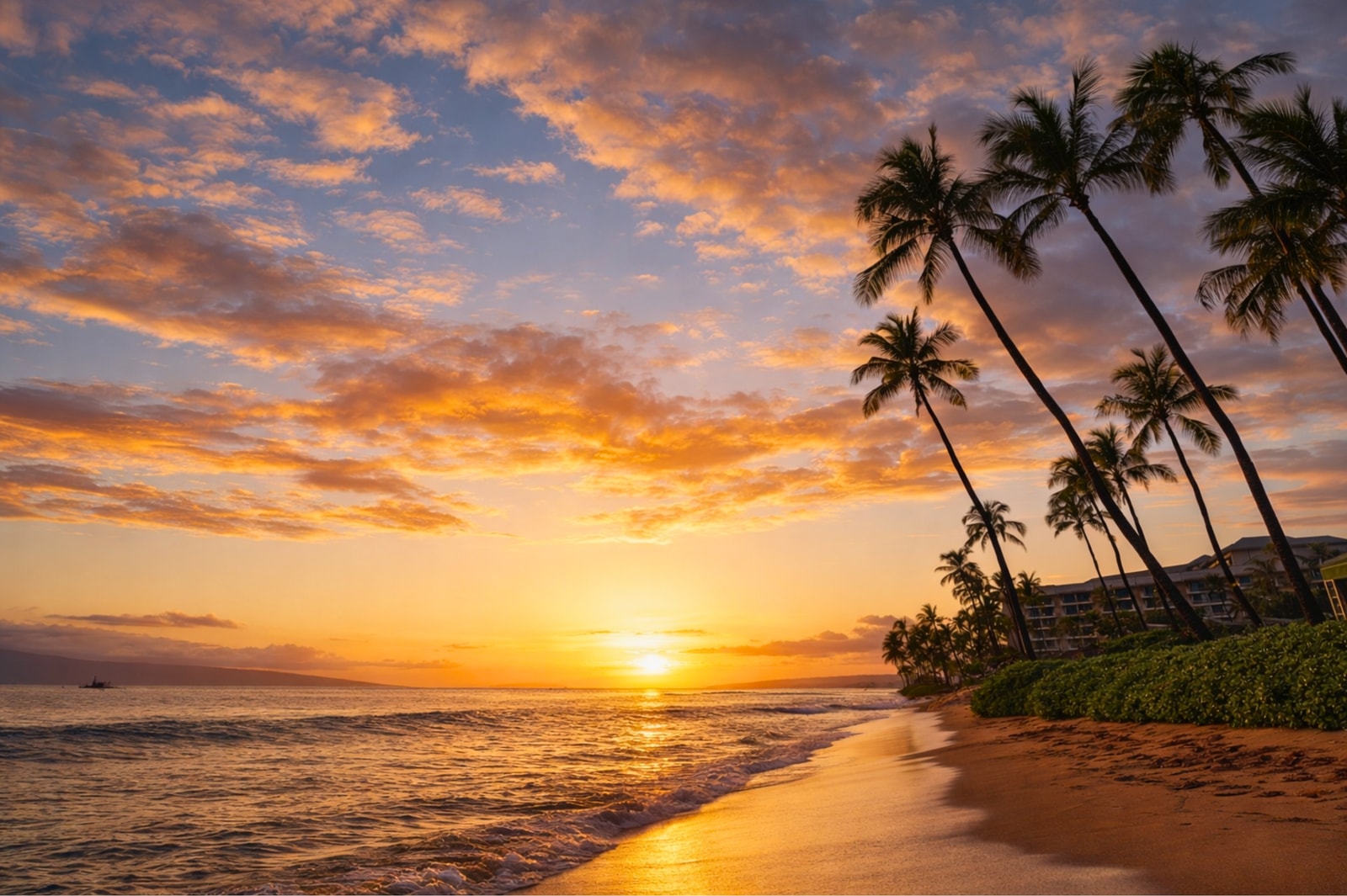 Sunset spills fire over waves in stunning tropical brilliance.