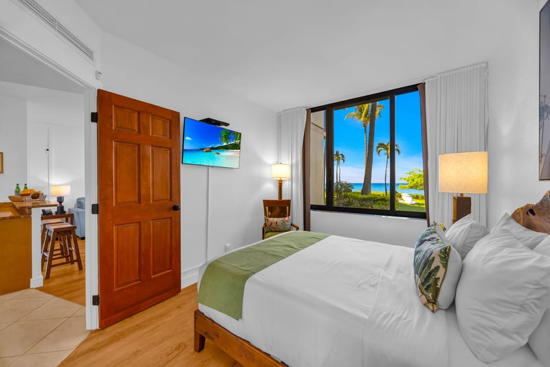 Bright and inviting, the guest bedroom is a tranquil haven with elegant touches