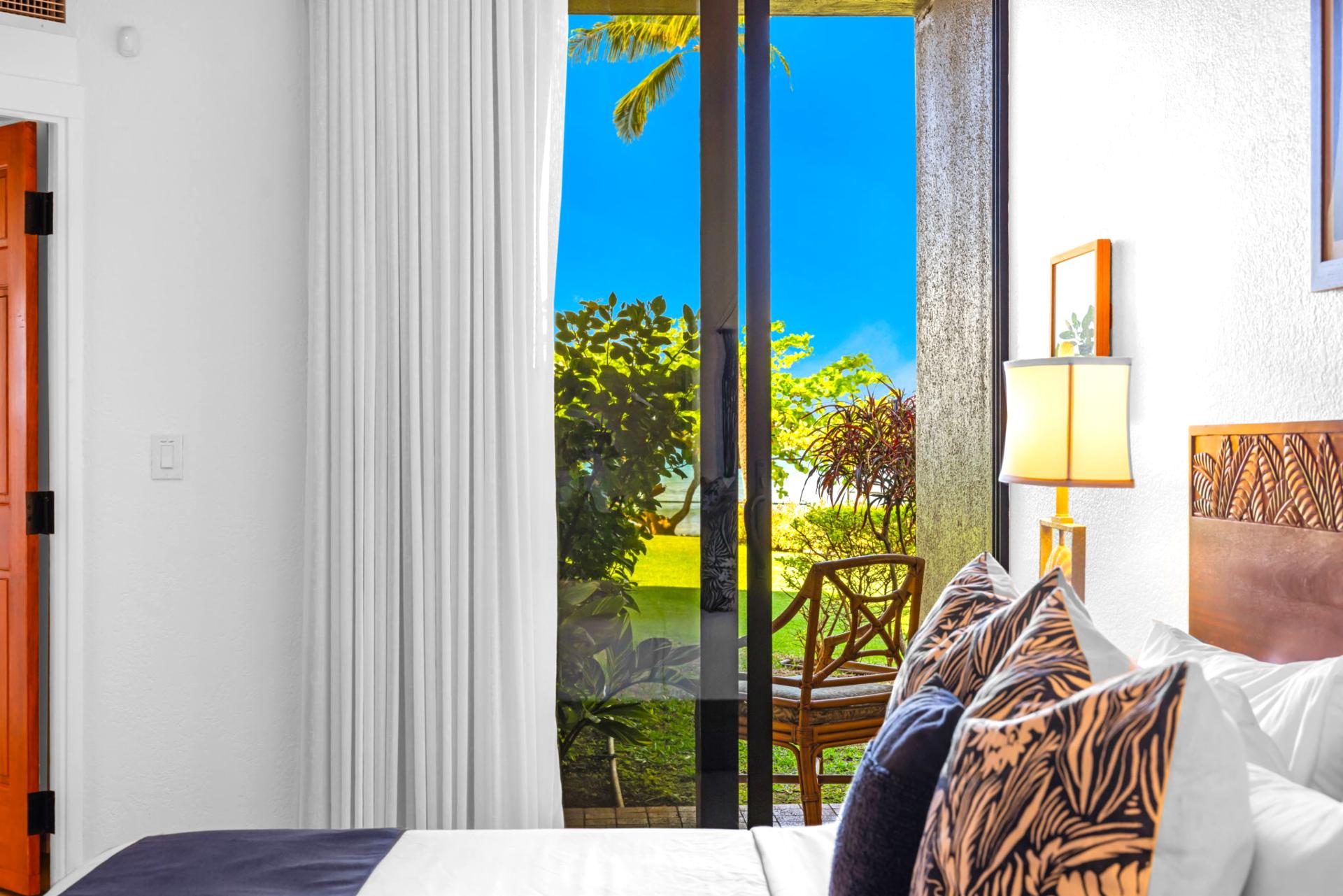 Lush garden and ocean views greet you each morning from the private lanai